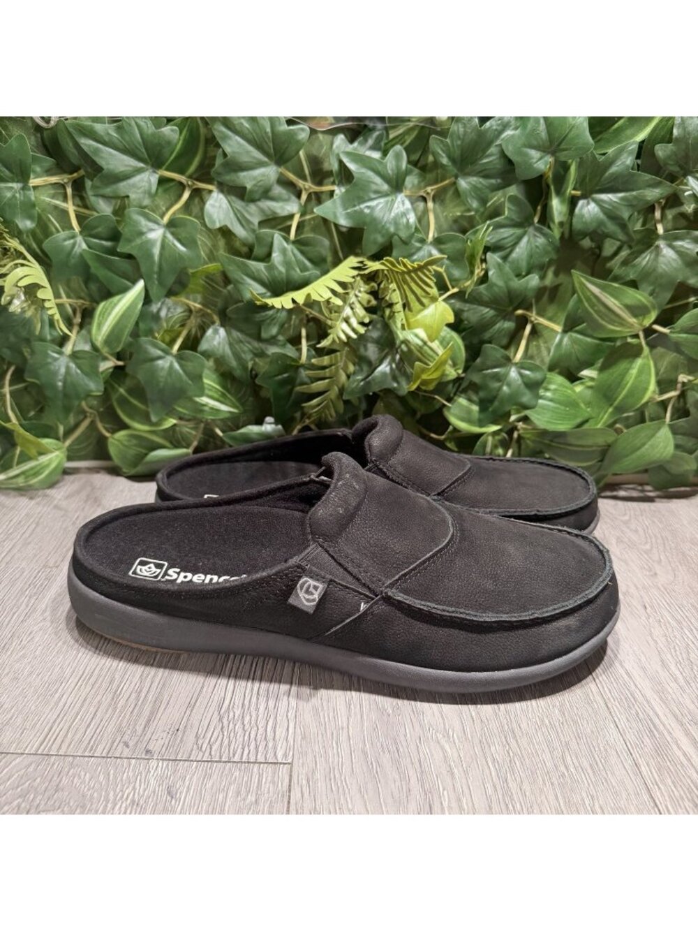 Spenco Siesta Slide Nubuck SP2011BLK Mens Black Clogs Slippers Shoes 10 D